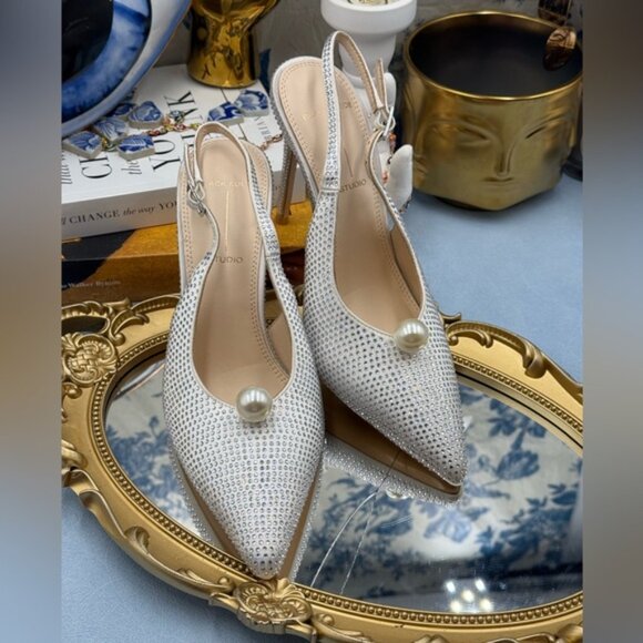 🆕 BLACK SUEDE STUDIO 🧿 NWOB Reina 100 White Crystal Slingback PumpsSz 36 US5.5 - Picture 5 of 16